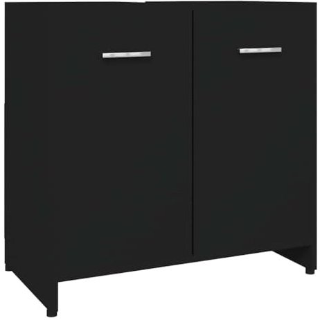 vidaXL Badezimmerschrank Waschbeckenunterschrank Badschrank Kommode Badmöbel Waschtischunterschrank Schrank Schwarz 60x33x61cm Holzwerkstoff