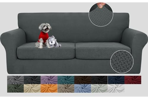 JIVINER 3 Pieces Couch Covers for 2 Cushion Couch Stretch Sofa Cover with 2 Extra Large Seat Cushion Covers Thick Fitted Loveseat Sofa Slipcovers for Living Room (XL Loveseat, Dark Gray)