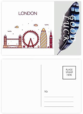 London England Postkarten-Set mit flachem Sehenswürdigkeitsmuster, Glücksfeder, 20 Stück