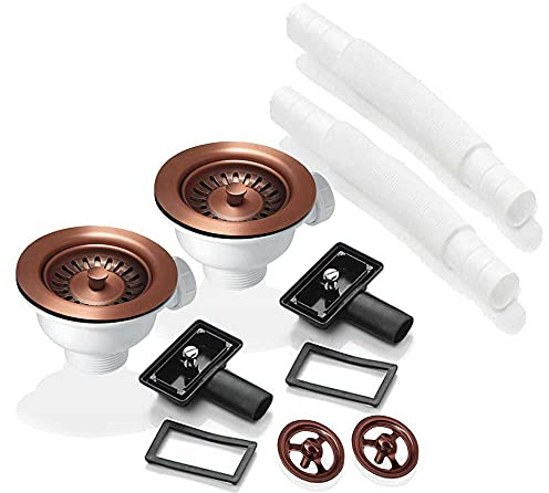 2X 90mm Waste and Round Overflow Set for Astini RAK Rangemaster Ceramic Sink-Antique Copper