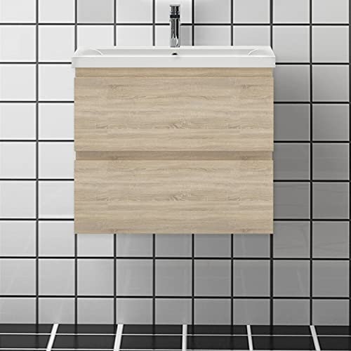 huiyang Badmöbel-Set,Waschbecken mit Unterschrank,Waschtischunterschrank,60cm Eiche