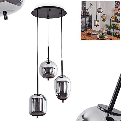 HOFSTEIN Hängeleuchte Verbania, 3-flammige Hängelampe aus Metall/Glas in Schwarz/Chrom-/Rauchfarben, moderne Leuchte im Retro/Vintage-Design, Höhe max. 128 cm, E14, Esszimmer, Küche, Wohnzimmer