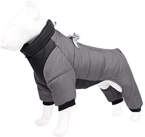 Warmer Fleece Hundemantel mit Beinen und Geschirr Winter Dicke Hundejacke wasserdichte Haustierkleidung für Kleine Mittlere Große Hunde (Farbe : Grau, Größe : XXL)