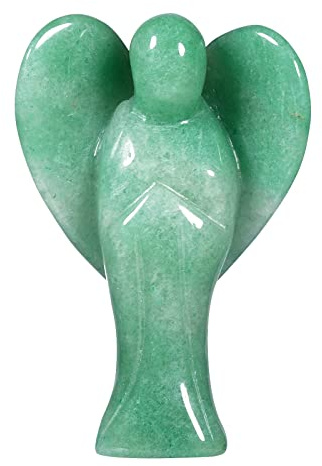 Nupuyai Grüner Aventurin Engel Figur Edelstein Schutzengel Heilstein Deko | 7 cm Edelstein Glücksengel Statue mit Herzflügeln, Handschmeichler Engel, Talisman taschenengel Geschenk für Frauen Taufe
