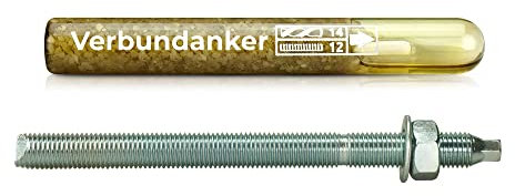 Isolbau Verbundanker Set - Verbundankerpatrone styrolfrei V12 + Ankerstange verzinkt M12 x 190 - ETA/ETAG Zulassung - 1 Stück