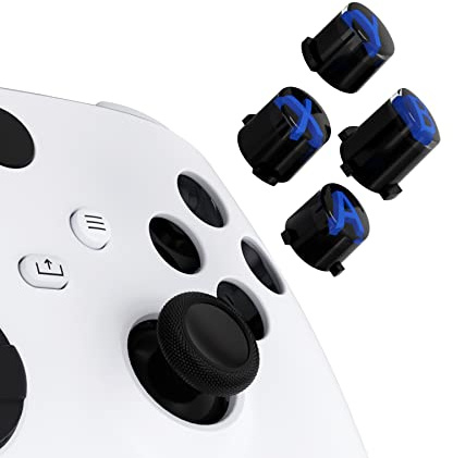 eXtremeRate Ersättning Custom ABXY Action Buttons för Xbox Series X & S Controller, Three-Tone Svart & Klar med Blå Klassiska Symboler A B X Y Keys för Xbox One S/X, Elite V1/V2 Controller