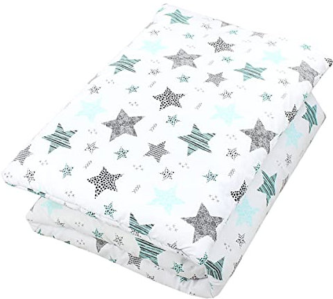 TupTam Juego de Edredón Infantil con Dibujos para Toda la Temporada Nórdica Almohada Plana 2pcs., Estrellas Menta Verde/Negro, 135x100 cm