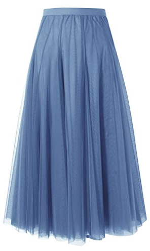 shownicer Femme Jupe Longue Tutu Tulle Jupon Taille Elastique Jupe Danse Vacances Cérémonie Été Élégant Couleur Unie A Bleu Clair M