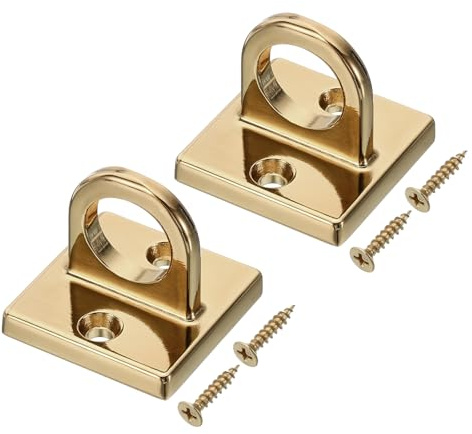 PATIKIL Almohadilla Ojo Placa U Ganchos, 2 Paquete Metal Techo Gancho Pared Montaje Lazo con Tornillos Herraje Anillo Ganchos para Colgantes Cuerdas en Cola Barrera, Brillante Dorado
