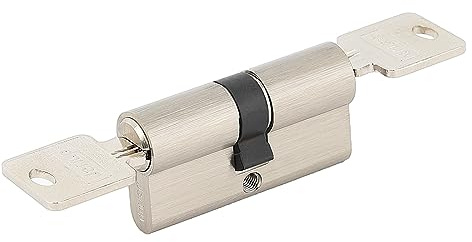 Jeriup 60mm(25/10/25) Satin Nickle Euro Cylinder, Brass Door Lock Cylinder with 5 Keys (dimple), Both Side keyed Copper Cylinder, Anti-Rust Corrosion Resistant Anti-Theft