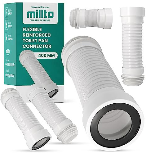 Millto™ Raccordo di collegamento per WC in PVC, flessibile, 110 x 400 mm, scarico bianco, raccordo per padella, tubo rinforzato, rifiuti igienici, adatto per tutte le configurazioni