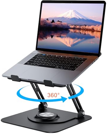 Laptop Stand with 360° Rotating Base, Height-Adjustable Laptop Stand, Ergonomic Foldable Notebook Stand, Ventilated Laptop Holder, Compatible with MacBook Pro/Air, All Laptops10-17 Inches,Schwarz