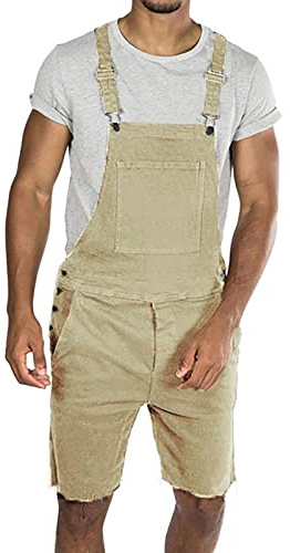Mens Denim Dungarees Bib and Brace Short Overalls Casual Retro Adjustable Straps Multiple Pockets Lightweight Cargo Trousers Slim Fit Knee Lenth Pants Outdoor Wear Vintage Wash Jeans Jumpsuit Workwear