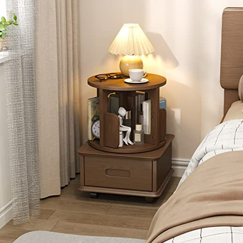 SORVA Nachttisch, drehbarer Vintage-Schubladenschrank, Nachttisch mit 4 Rädern und offenem Ablagefach für Schlafzimmer, Wohnzimmer und Büro