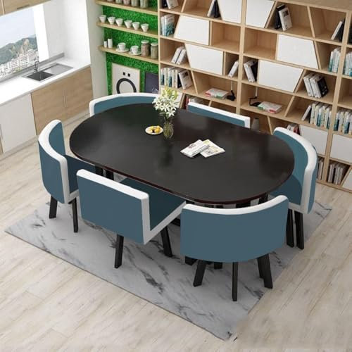 EpuzeR Esstisch mit 6 Stühlen küchentisch mit Stühlen Holztisch Konferenztisch Empfangtisch Verhandlungstisch for Zuhause, Familie Cafés, Restaurants(Ink Blue)
