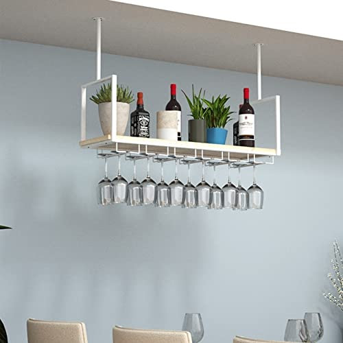 Mensola a Muro per portabicchieri da Vino - Loft Porta calici a Parete, portabottiglie in Legno massello in Stile Europeo a soffitto, può sopportare 70 kg di mensola Galleggiante,