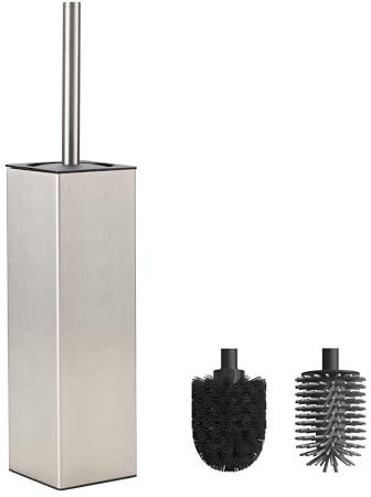 BVL Scopino per WC Spazzolato, Scovolino WC in Silicone Morbido che Include 2 Teste di Spazzola per il Bagno, Scopino in Metallo