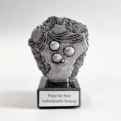 eberin – Metall-Pokal für Boulespieler*innen · 14cm Trophäe auf Marmor · Award verfügbar in Gold, Silber, Kupfer, Silberfinish · Boule · Bosseln · Petanque · Boccia · personalisierbar