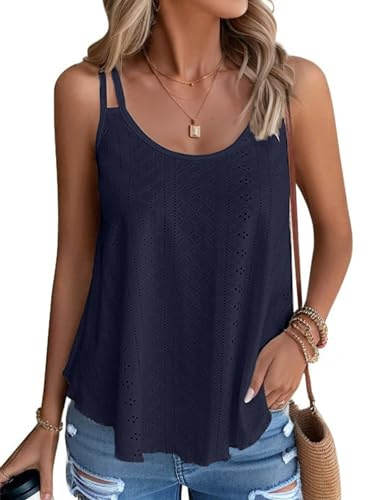 Debardeur Femme Été Top 2024 Chic Haut sans Manche Bretelles Spaghetti Rond Sangle Chemise Fluide Ample Camisole Top Tee Caraco
