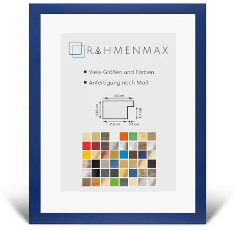 RahmenMax® Morena Bilderrahmen Holz 61x91 cm zum Aufhängen/Bilderrahmen Maßanfertigung möglich/MDF Posterrahmen/Bilder Rahmen in Ozeanblau mit 1mm klarem Acrylglas/Puzzle Rahmen