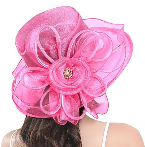 Damenhut mit Blumenmuster, Netzstoff, Sonnenschutz, Strandhut, Sonnenschutz, Sommerhut für Herren, hot pink, Einheitsgröße