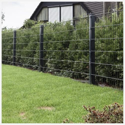 HORI Doppelstabmattenzaun Drahtstärke 8/6/8 mm Komplettset - je Gittermatte 200 cm - wahlweise mit Eckpfosten - verschiedene Längen und Höhen - Farbe Anthrazit Höhe 103 cm - Länge 22.5 m