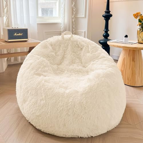 XeGe Housse de pouf de rangement pour animaux en peluche (sans remplissage), housse de pouf poire ultra douce en fausse fourrure lavable pour peluche ou textile, grand pouf à poils longs pour adultes