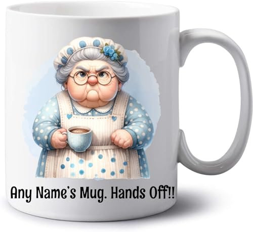 GOPERSONALISED Grumpy Granny Hands Off My Mug Personalised Jumbo 20oz Mug Extra Large Tea Coffee Big Mug Funny Sarcasm Custom Name Cup Work Gifts (Design 2)