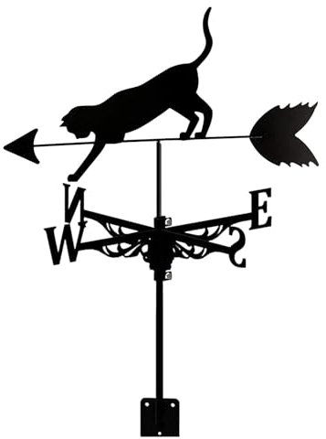 Wetterfahne, Metall, Wetterfahne, Tier, Katze, Ornament, Eisen, Wetterfahne, Wind-Richtungsanzeige, Szene, Gartenmesswerkzeuge mit Halterung, korrosionsbeständig (C)