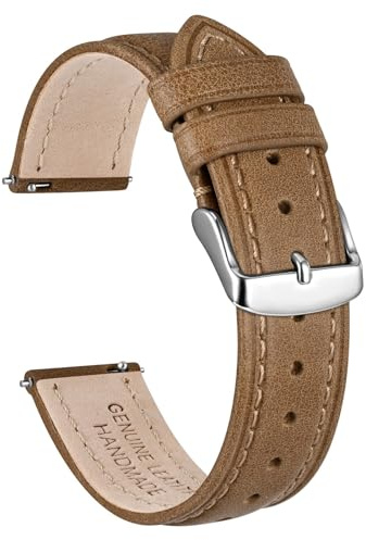 Ayadoo 22mm Watch Strap Quick Release Oil Wax Leather，for Men Women Classic Replacement Watch Straps, Silver Buckle