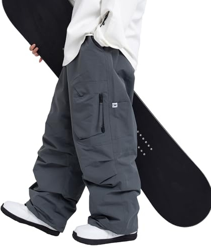 SNOWVERB Damen Herren Baggy Ski isolierte Hose, wasserdicht, Cargo-Schneehose, Snowboard, Outdoor-Wanderhose für Wintersport (Größe M, Grau)