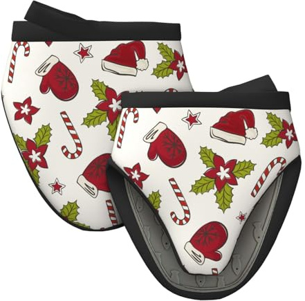 Weihnachtliche Ofenhandschuhe aus Silikon, hitzebeständig bis 260 °C, Kurze Ofenhandschuhe, waschbare Küchenhandschuhe, rutschfeste Ofenhandschuhe, 2er-Set, Kochhandschuhe zum Backen, Grillen, Backen