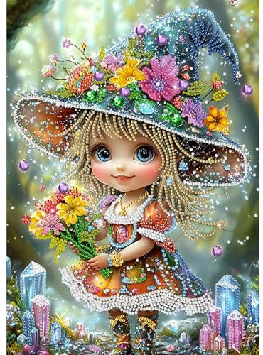 Diamant Painting Bilder für Erwachsene Blumen Elfen Mädchen, 5D Speziell geformtes Diamond Painting Fantasy Mädchen, DIY Strass Bilder Diamant Kunst Kits, Diamant Painting für Home Wand Décor 30x40 cm