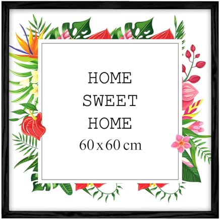 MG Design Schwarz Bilderrahmen 60 x 60 cm – Aus echtem Holz mit Acrylglas, zum Aufhängen & Aufstellen, für Fotos, Poster & Puzzle