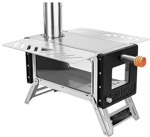 DONGXIAO Camping Wood Stove，Dual Side Windows for Fire Viewing, Woodstove with 4 Stainless Steel Chimney Pipes, Outdoor Portable Wood Burning Stove,Suitable for Outdoor Camping, Tent Heating