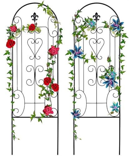 Warmiehomy Garden Trellis For Climbing Plants, Metal Plant Supports Perfect For Outdoor Climbing Plants, Flowers, Fruit & Vegetables, Flowerpot Trellis Fence For Patio Lawn Decor, 2 Panels, 50*180CM