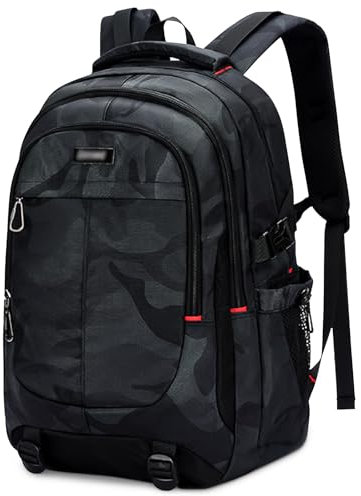 Schulrucksack, Teenager Jungen Schulranzen, Rucksack Herren 17.3 Zoll Laptop, Schwarz Ergonomie Tagesrucksack Schule Schultaschen Daypack Rucksäcke für Reise Universität Jungs Wasserdicht Groß 50CM