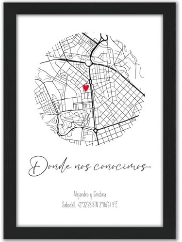 Regalo Personalizado para Parejas o Amistades | Póster con Coordenadas y Mapa para regalar | Ideal para Aniversario Novio o Novia, Mujer o Hombre | Cuadro decorativo pared para Él o Ella