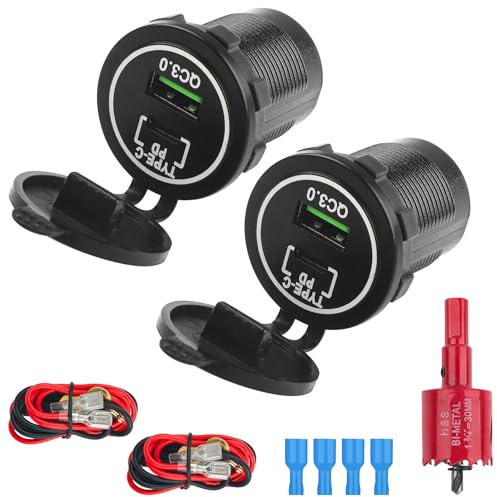 BlueXP 2 x USB Autoladebuchse 12V Zigarettenanzünder PD QC3.0 Wasserdicht | Wasserdichte 12V Auto Steckdose mit USB-C PD und QC3.0 Schnellladung inklusive 60cm Kabel und Einbauzubehör für Wohnmobil