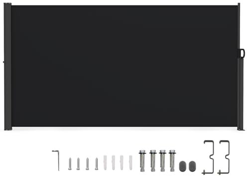 COSTWAY Toldo Lateral Retractil para Patio, Pantalla Enrollable de Terraza para Exterior con Asa Lateral, Pantalla Protectora de Privacidad Plegable de Aluminio para Piscina, Balcón (300 x 160 cm)