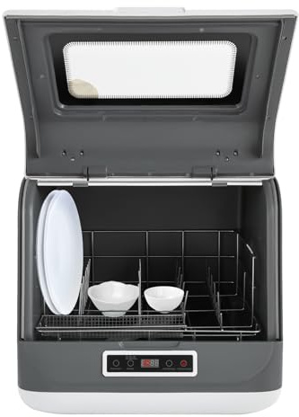 Quiotuir - Mini lavavajillas con control táctil y pantalla LED, boquilla giratoria de 360 °, filtro extraíble, 3 modos de lavado, pequeño lavavajillas para casas pequeñas, apartamentos (blanco)