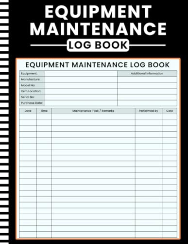 Equipment Maintenance Log Book: Daily Preventive Care, Service and Repair Record Book for Machinery