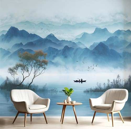 Carta Da Parati Pittura Blu Lago Delle Nuvole In Seta 3D Scenario Naturale Murale Alla Moda Decorazione Da Muro Panoramico Poster Design Per 150X105Cm Fotomurale Ornamento