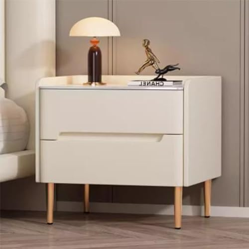 Comodino moderno retrò con maniglia nascosta, 2 cassetti, comodino in legno elegante per camera da letto, perfetto per soggiorno, camera da letto, corridoio (colore: bianco sporco)