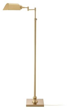 O’Bright Arcadia - Pharmacy Floor Lamp, Full Range Dimming, Swing Arm Task Lamp, E26 Socket, Bulb Replaceable, Adjustable Height 47” to 55”, 360° Rotatable Shade, All-Metal Design, Antique Brass