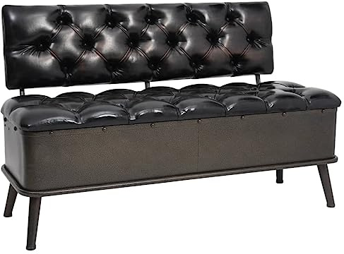 HUAKEHOM Sitzbank mit Stauraum Rückenlehne Sitztruhe Truhenbank Bank Polsterbank Flurbank Aufbewahrungsbox Aufbewahrungsbank 110cm Schwarz Kunstleder