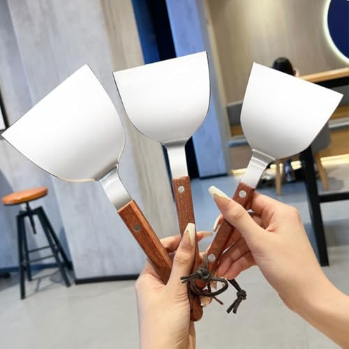 Tidevib 2 espátulas de acero inoxidable para parrilla con borde biselado para un fácil giro y agarre ergonómico, cómodas de usar, para cocinar y asar versátiles, utensilios de cocina de fácil limpieza