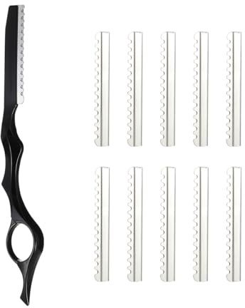 SHERCHPRY Manueller Friseurrasierer aus Edelstahl mit 10 Klingen Haar Ausdünner für Bart und Haare Glatte Oberfläche für Friseursalon und Barber Shop