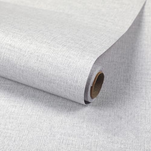 Douthfolle Graue Grasgewebetapete selbstklebend, 40 x 500 cm, selbstklebende Tapete in grauer Stoffoptik, ideal für Wohnzimmer, Badezimmer, Schränke und Küche