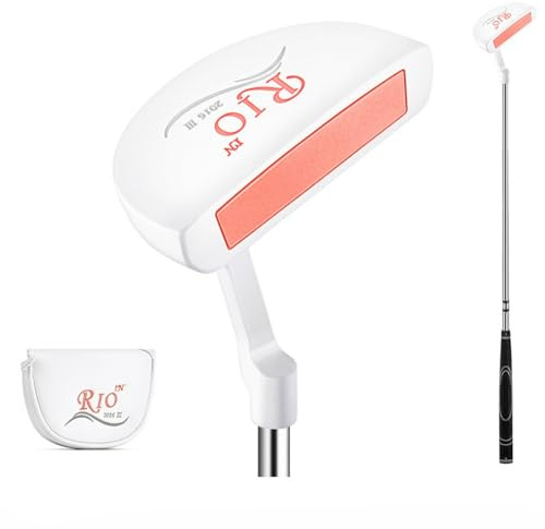 Putter per mazze da golf, da donna, per destrorsi, con linea di vista, singolo ad alta tolleranza ai guasti, con asta di spinta per insegnare a golf con copritesta (putter, con copritesta)